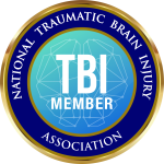 TBI Association member badge with brain network design.